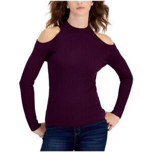 Hooked Up by IOT Womens Cold Shoulder Knit Sweater, Purple, NWT